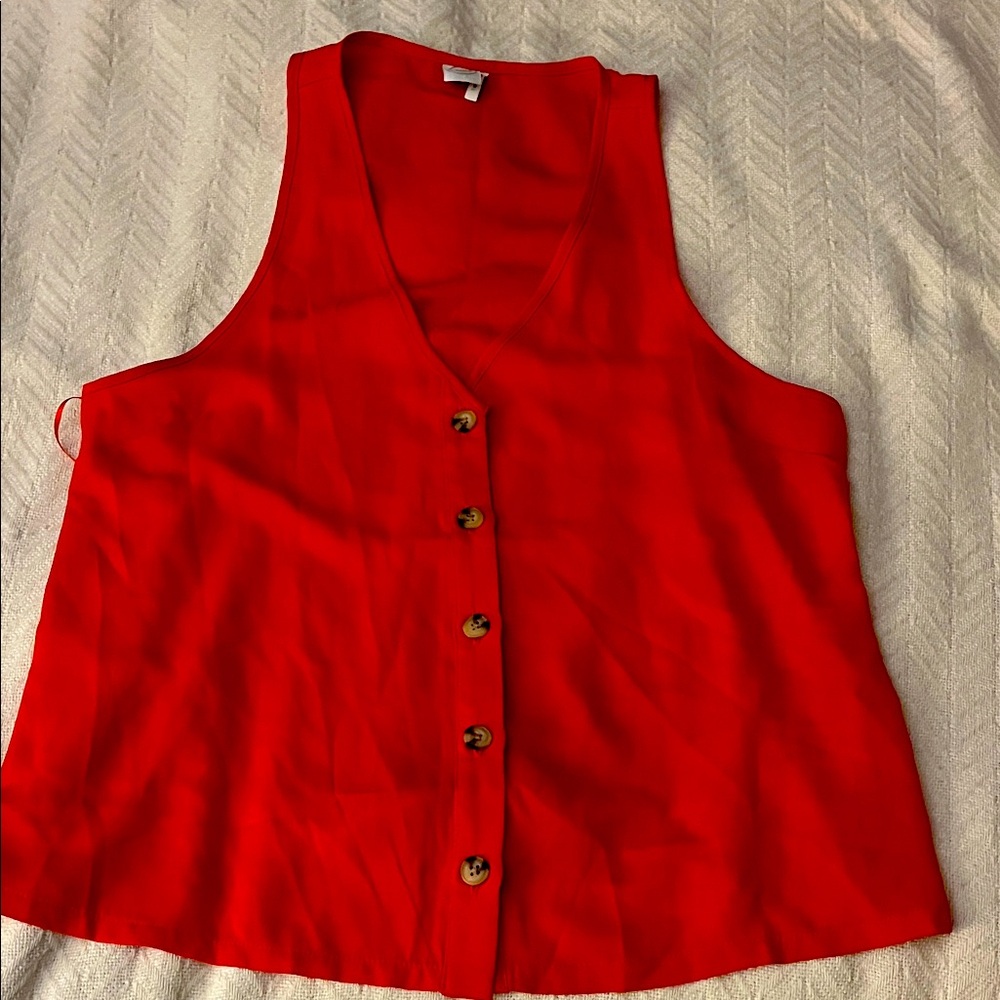 Paper Crane Vibrant Red-orange Button-Up Tank Top